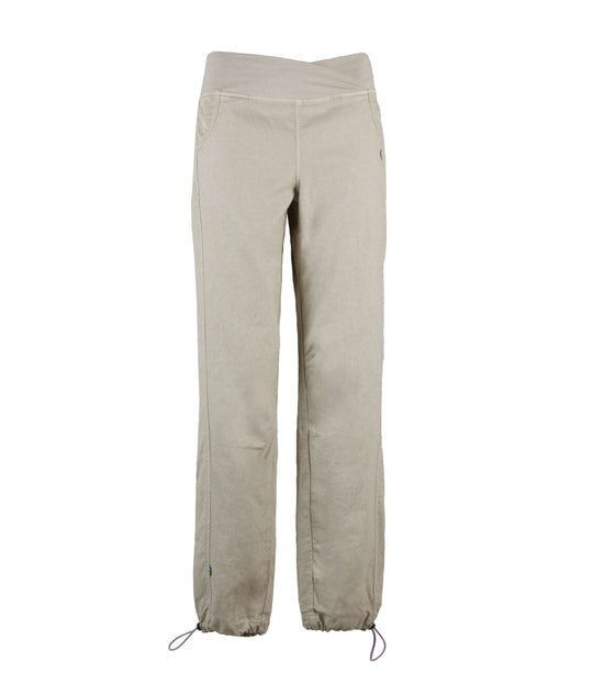 Pantaloni outdoor e climbing in lino e cotone biologico con design slim fit e dettagli in pizzo sangallo, leggeri e traspiranti per attività estive.