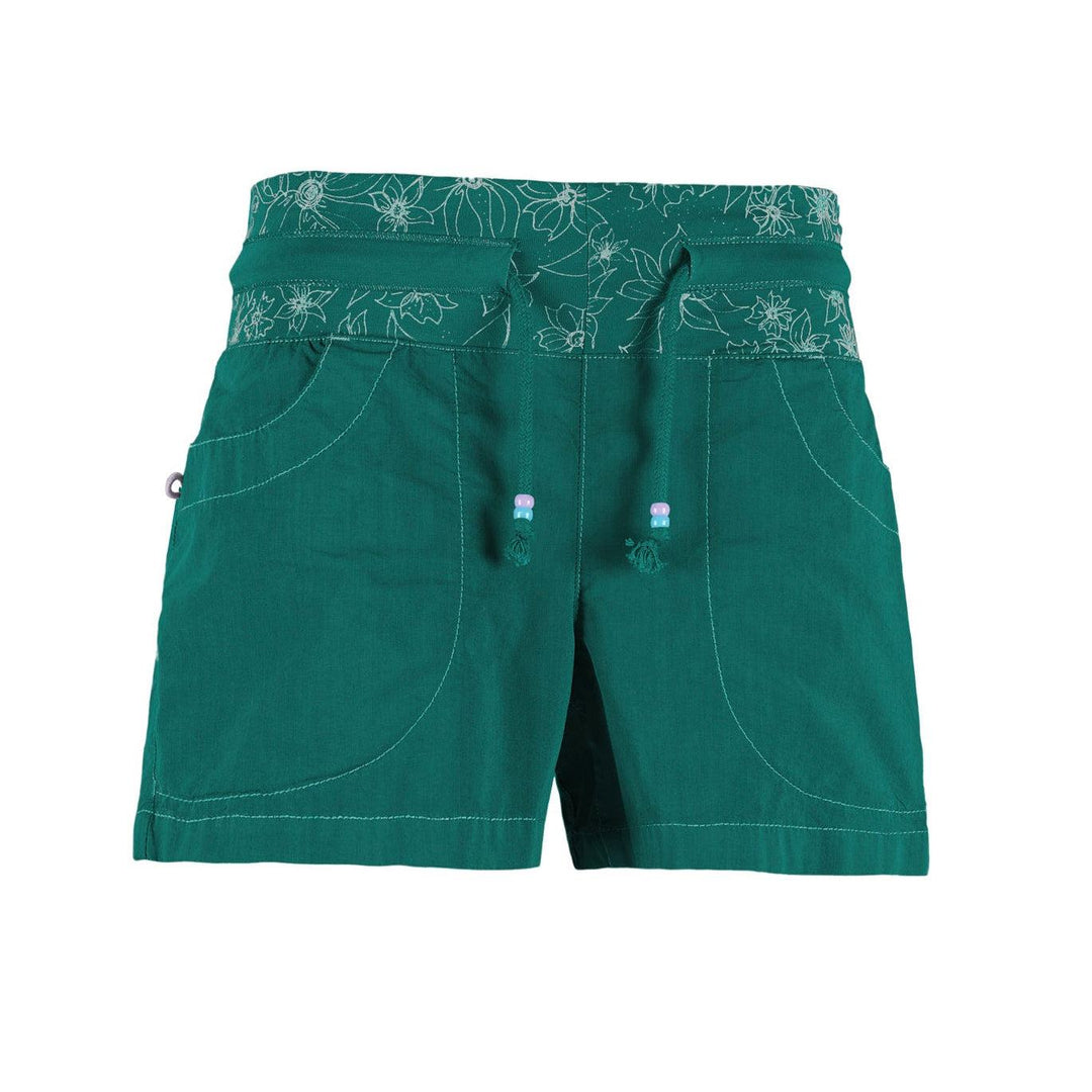 Shorts outdoor e climbing in popeline tecnico leggero con vita regolabile e dettaglio in eco-pelle made in Italy