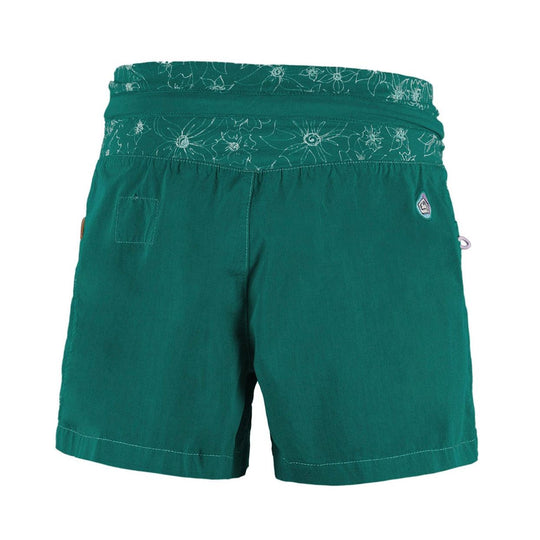 Shorts outdoor e climbing in popeline tecnico leggero con vita regolabile e dettaglio in eco-pelle made in Italy