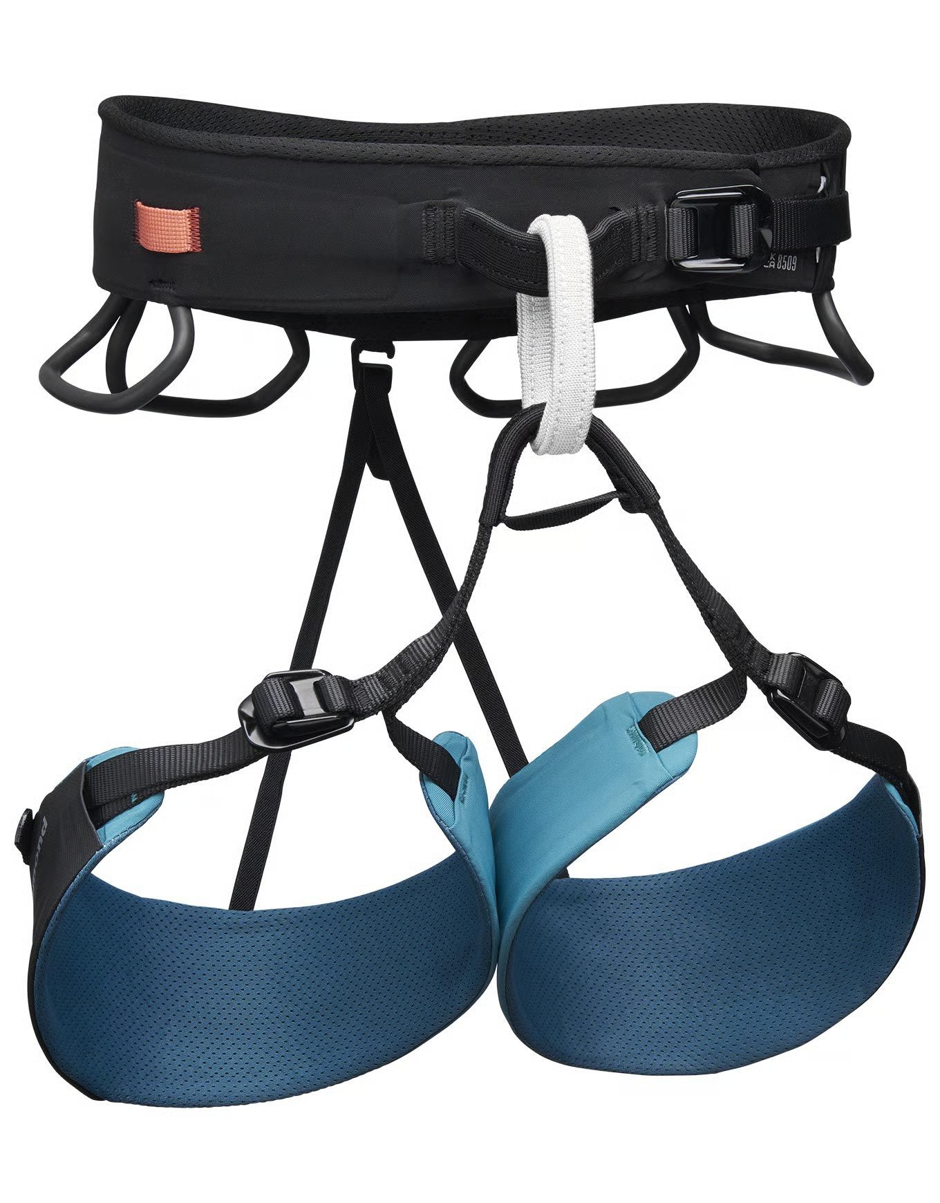 W Solution Guide Creek Blue women's climbing harness with adjustable straps and Ice Clipper closures