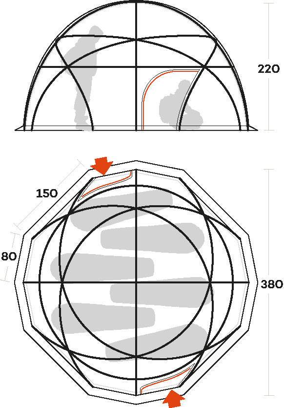 Vista interna ed esterna di Colle Sud con dettagli architettonici distintivi