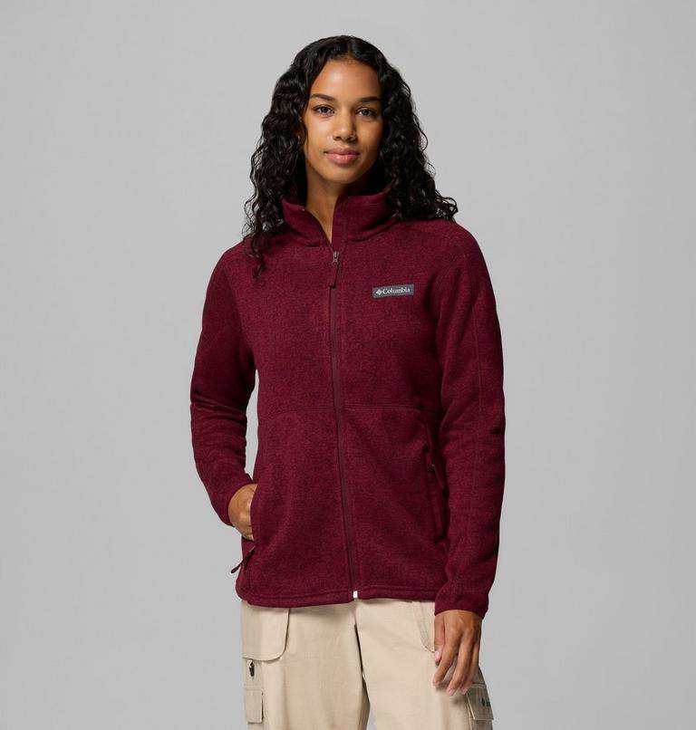 Giacca in pile effetto maglia da donna con zip integrale e colletto alto per giornate fresche