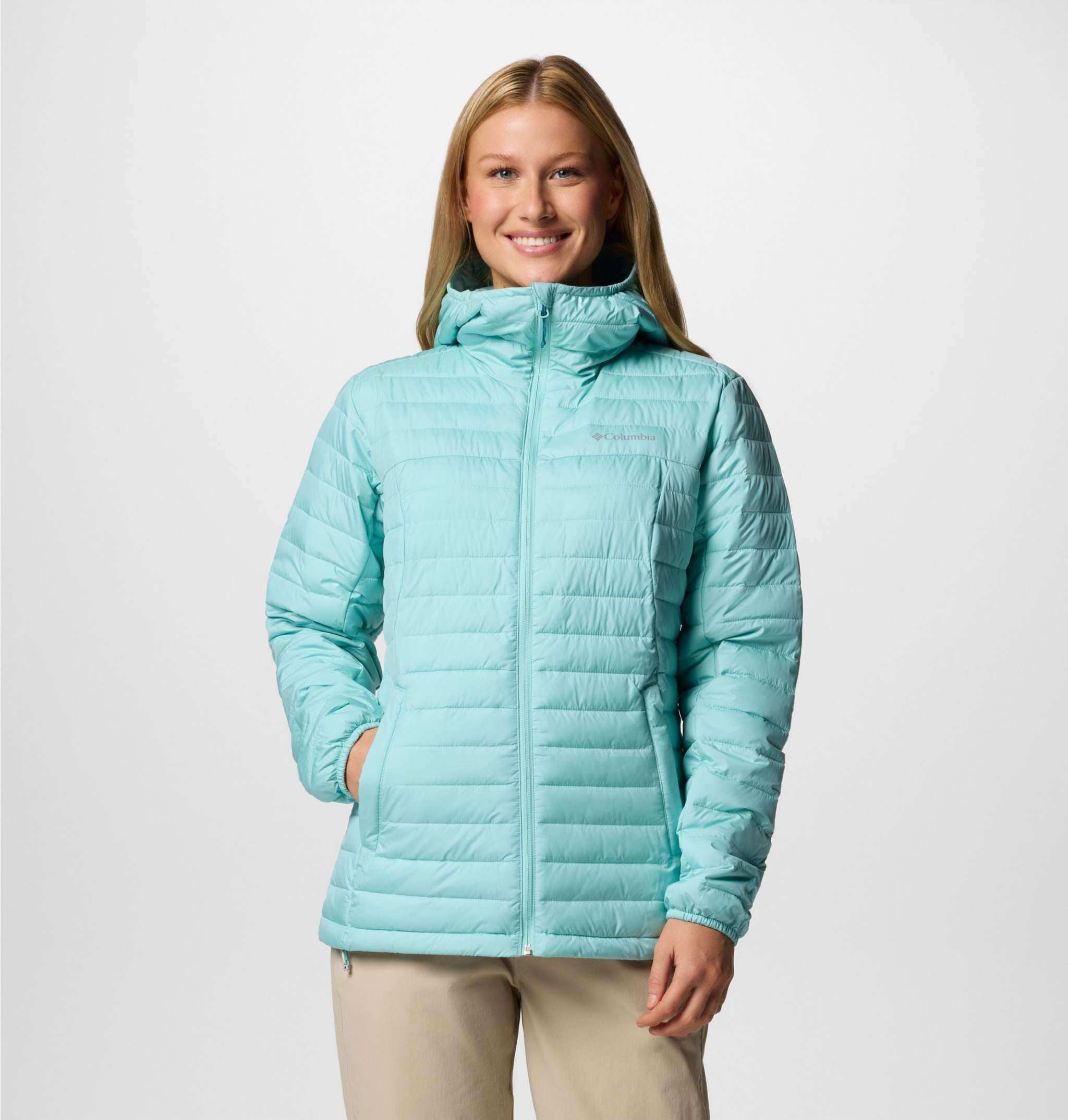Giacca leggera imbottita donna Silver Falls II con cappuccio e tasche zip, ripiegabile e senza PFAS