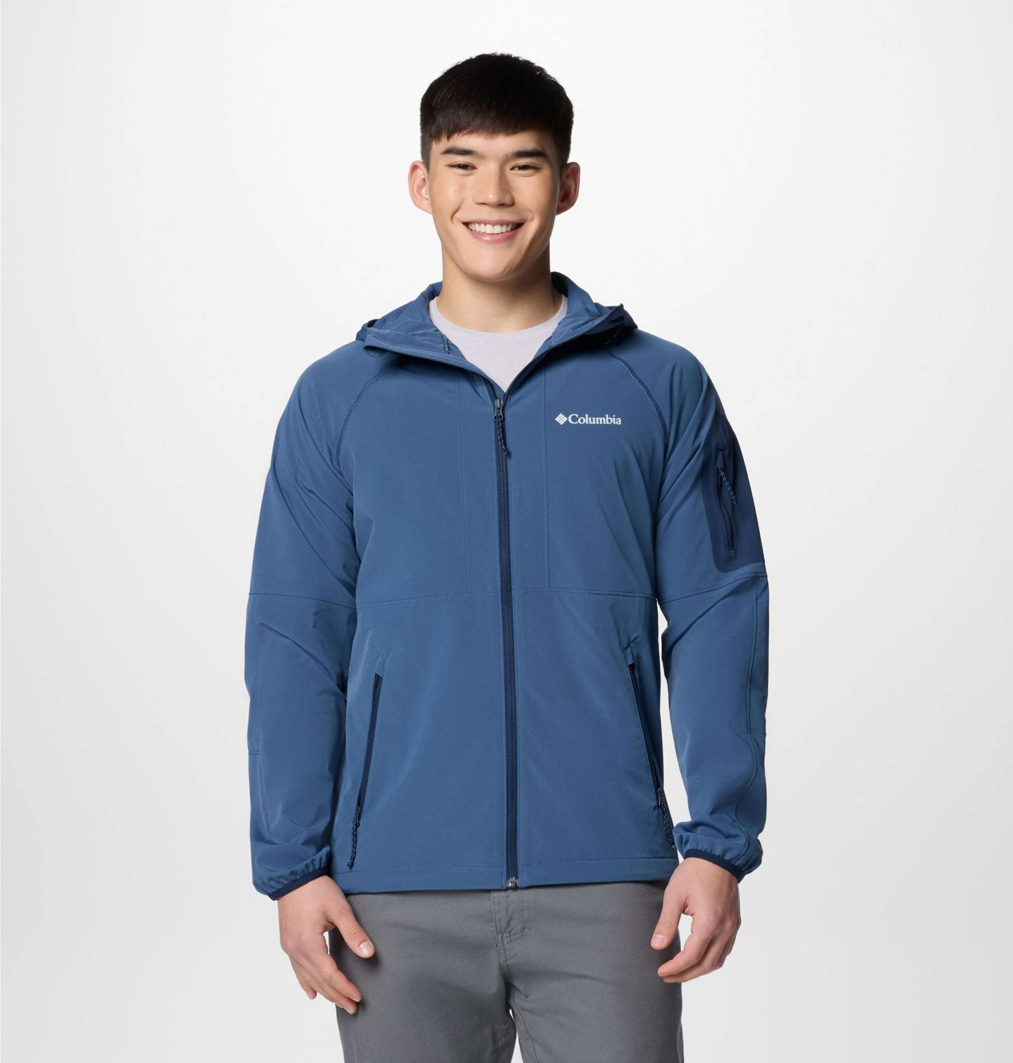 Giacca softshell uomo Columbia resistente all'acqua con cappuccio regolabile e tasche con cerniera per hiking