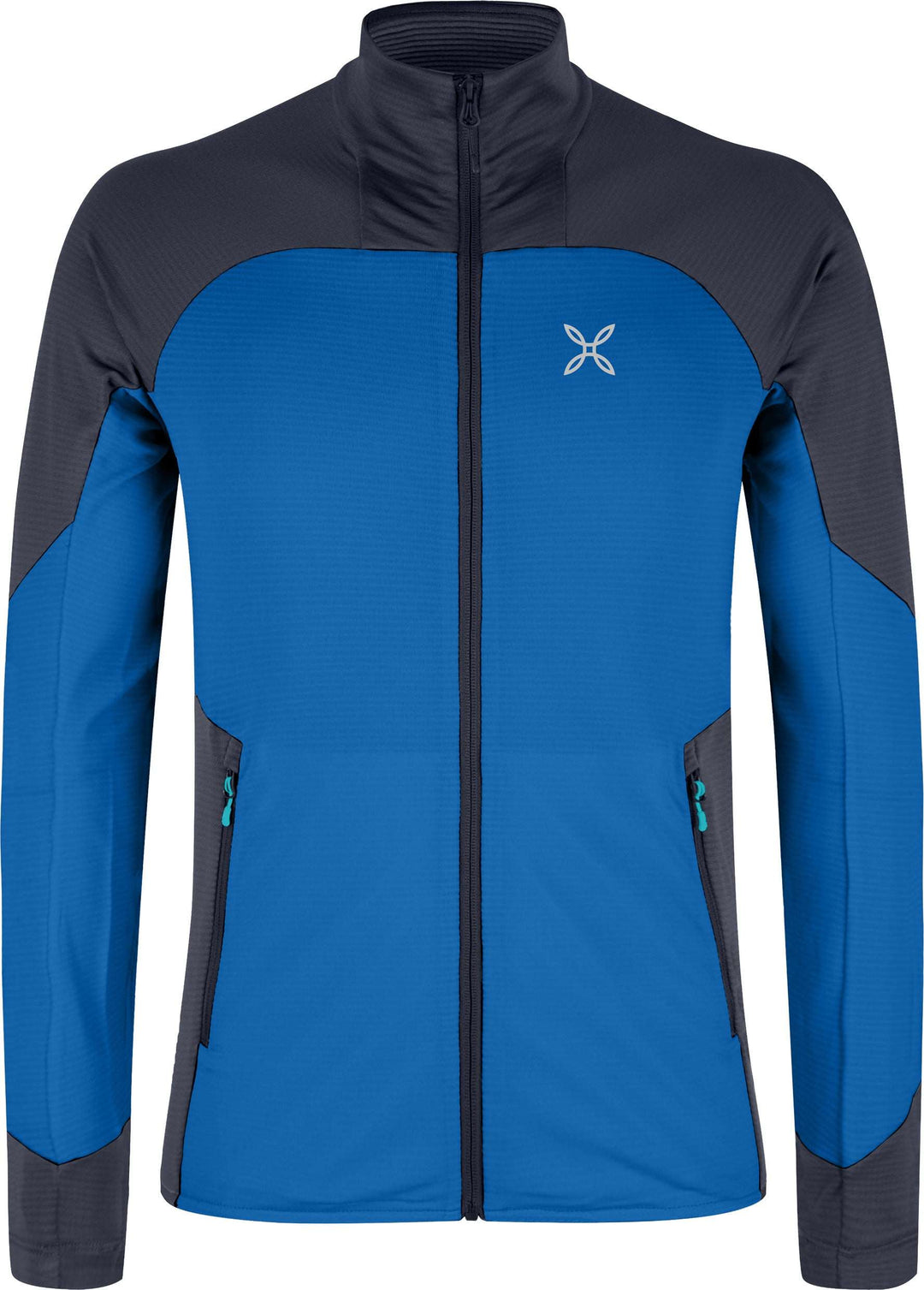 Mid layer Rise Maglia for men, blue and black, designed for climbing and trekking with Polartec® Power Grid™, breathable and quick-drying.