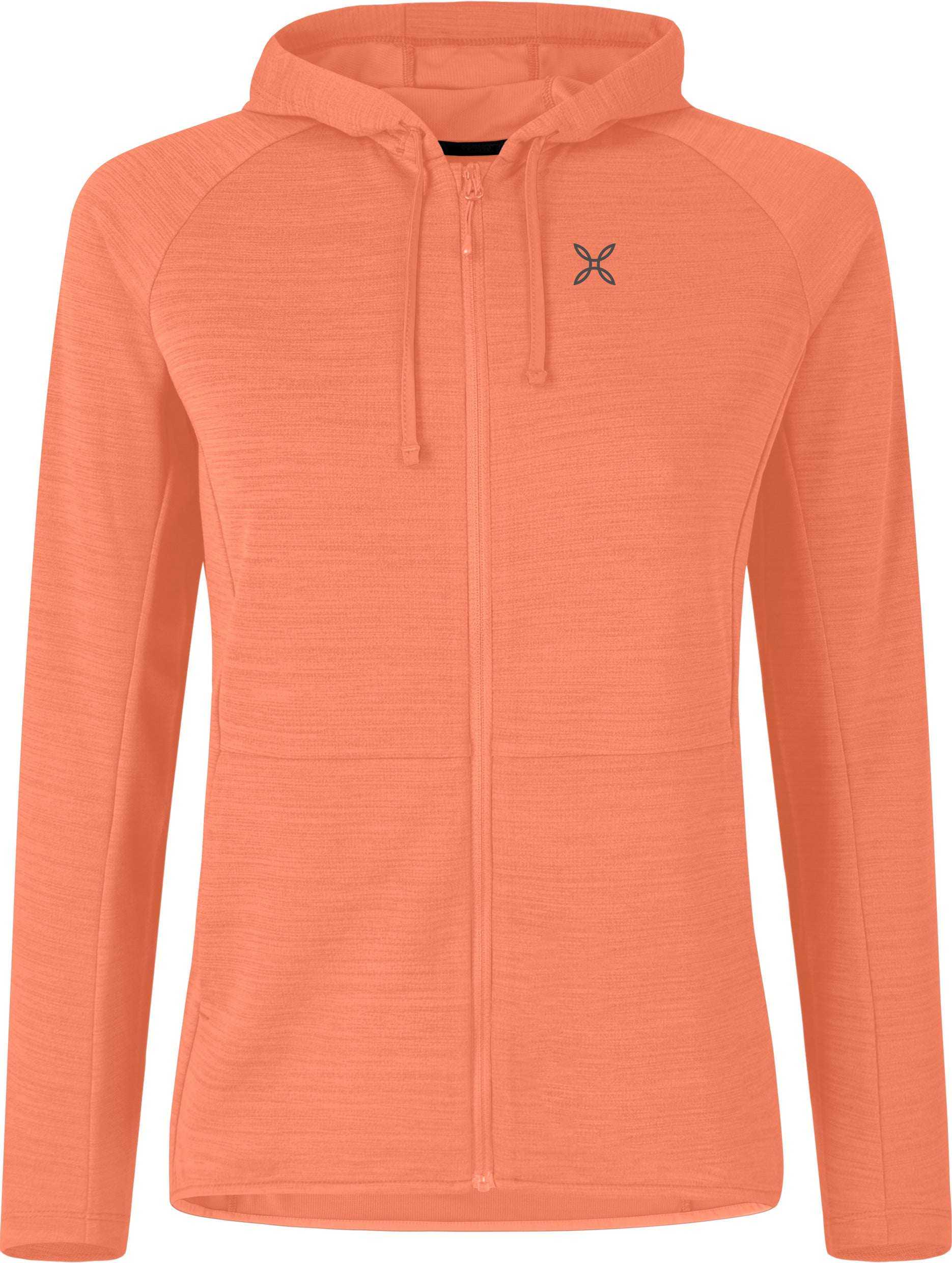 Woman wearing Timeless Maglia open jacket with hood for climbing and trekking outdoors