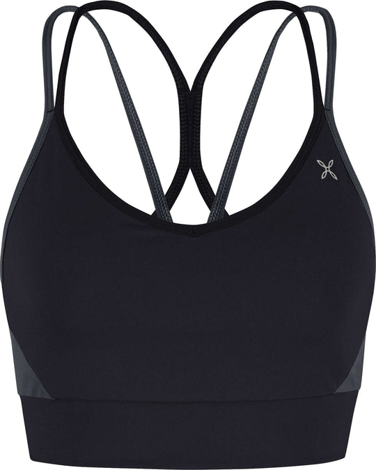Crimp Cross Bra Woman, high-support sports bra, breathable, stretchy nylon jersey, ideal for outdoor sports.