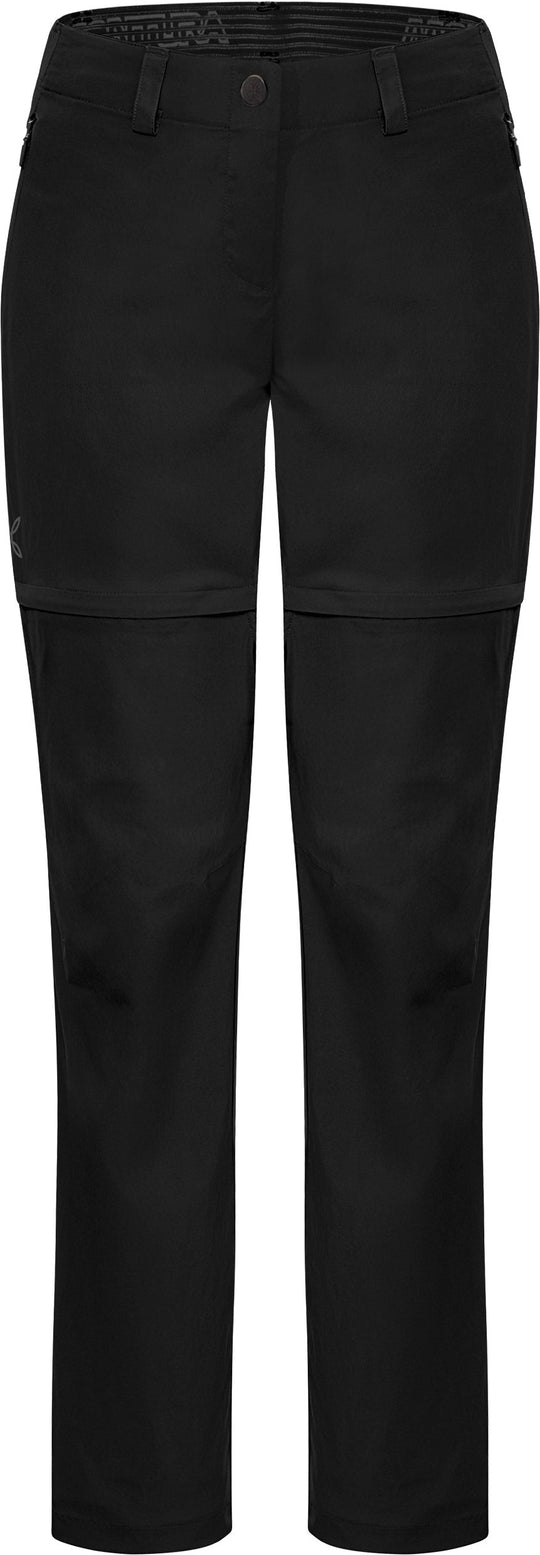 Donna che indossa pantaloni Montura Rise Zip Off leggeri e traspiranti per sport estivi