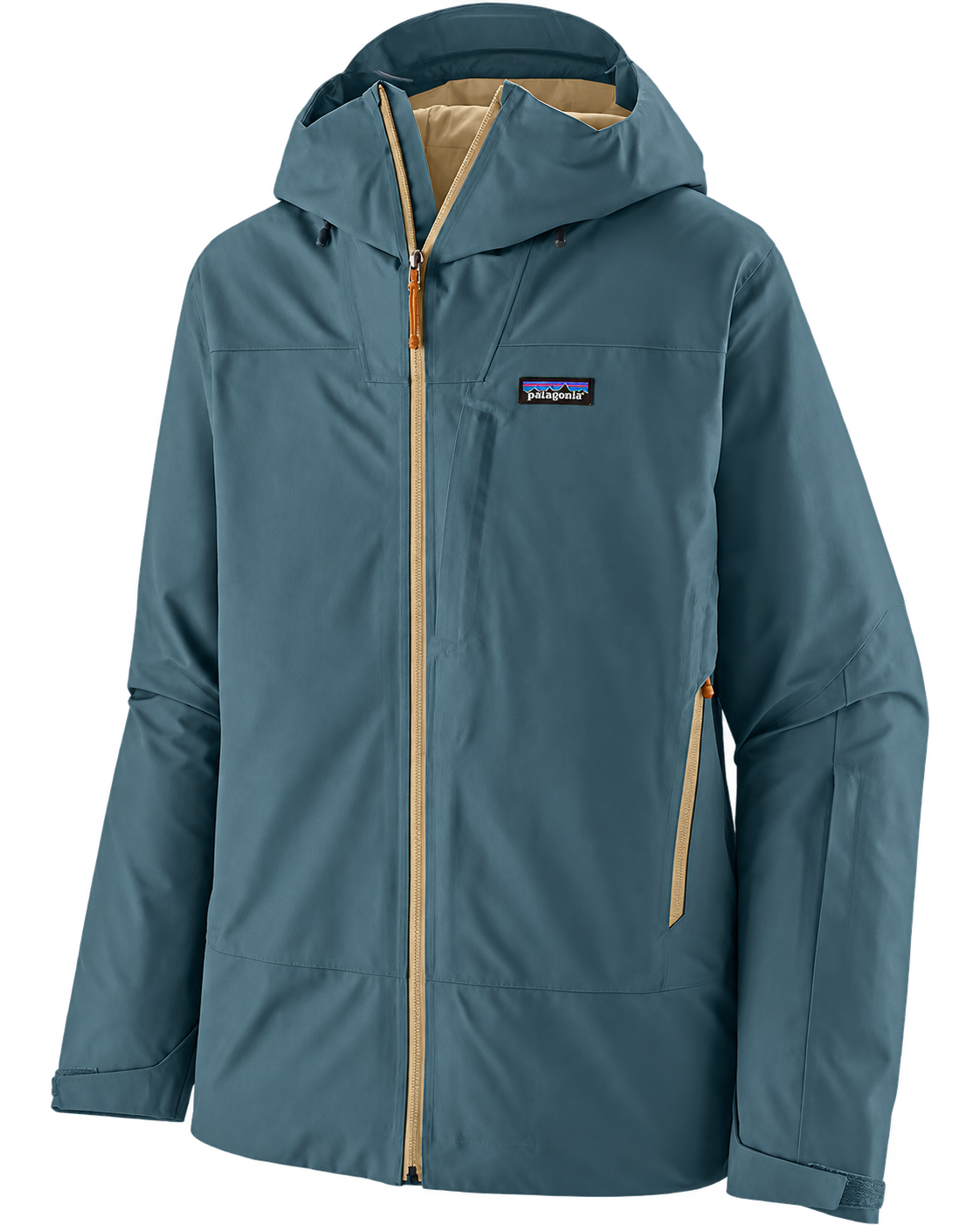 Patagonia M's Storm Shift Jkt: giacca blu-grigio con cappuccio e zip gialla