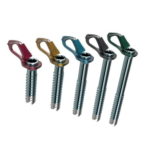Lightweight Aero Lite ice screws with color-coded handles for easy length identification.