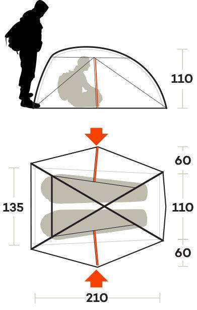 Tenda Nemesi 2 Pro ultraleggera da trekking con struttura a cupola e materiali riciclati impermeabili