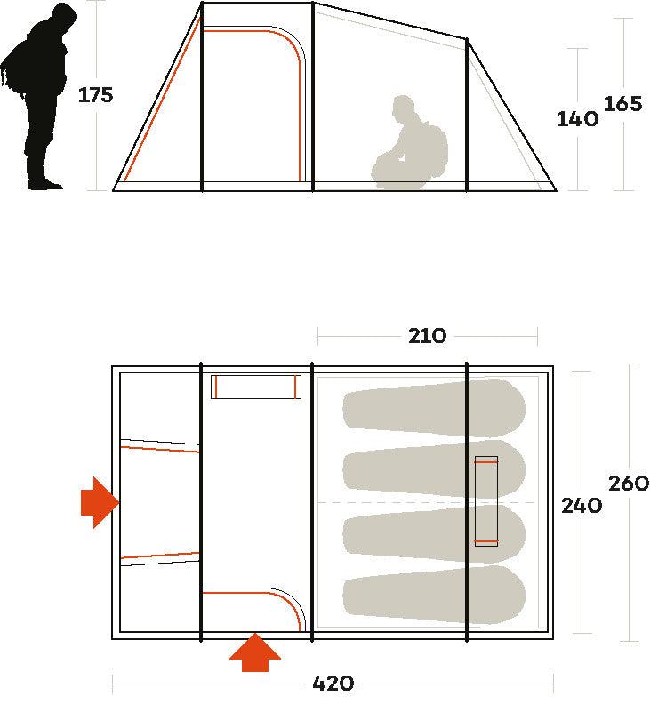 Tenda Meteora 4 da campeggio per 4 persone, resistente e spaziosa