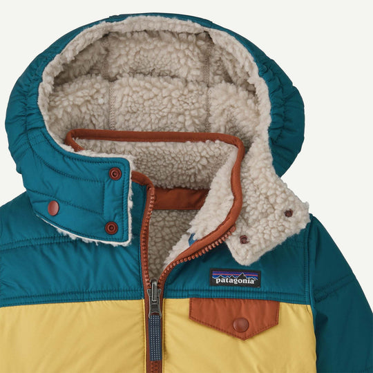 Patagonia Baby Reversible Tribbles Hoody Limestone Yellow - dettaglio cappuccio e tasca