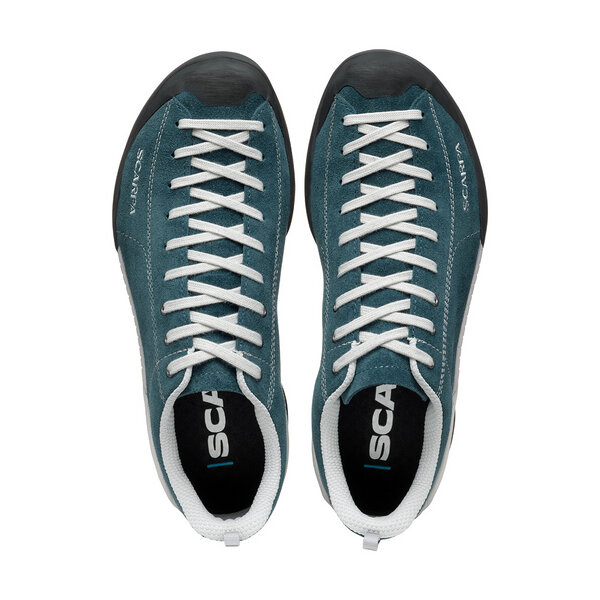 Mojito Petrol suede shoes with climbing-inspired laces and Vibram rubber soles.