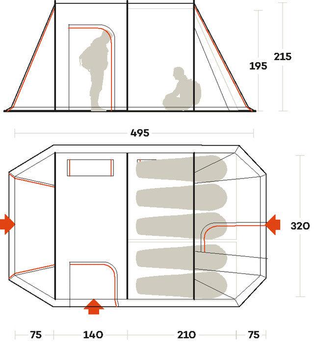 Tenda Chanty 5 Deluxe montata all'aperto con struttura robusta e spazio per 5 persone