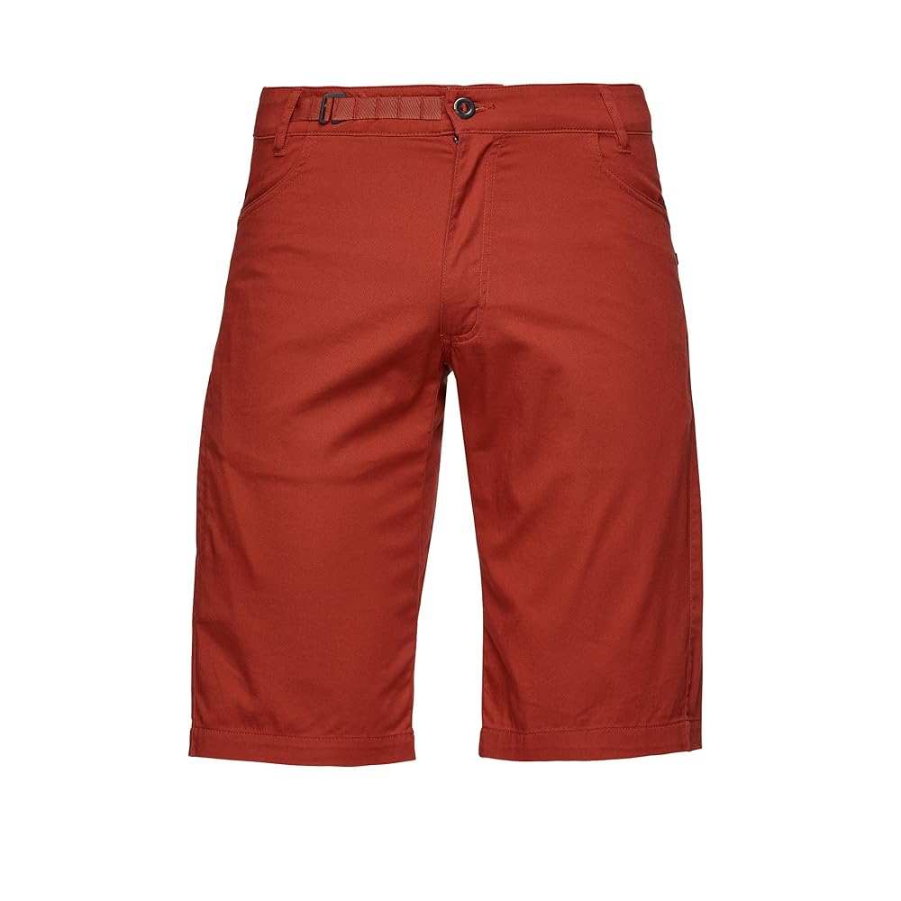 Black Diamond Credo Shorts in lightweight organic cotton with adjustable belt and multiple pockets for climbing and outdoor activities