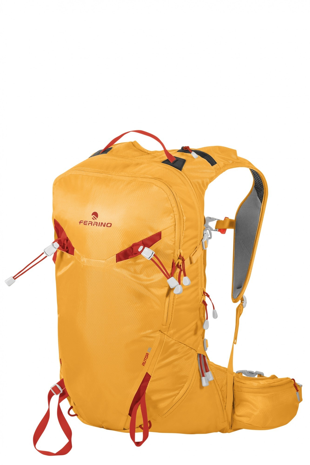 Zaino Rutor 25, arancione, per sci alpinismo, con tasche multifunzione e supporto porta sci.