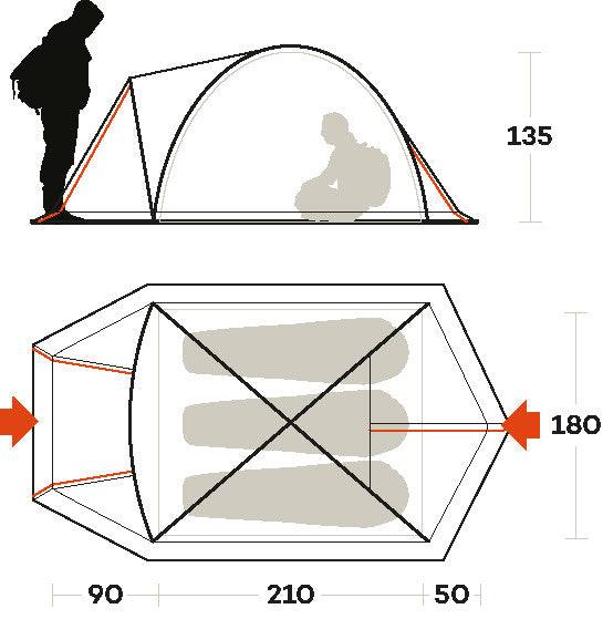 Tenda Skyline 3 in fibra di vetro per campeggio resistente e leggera