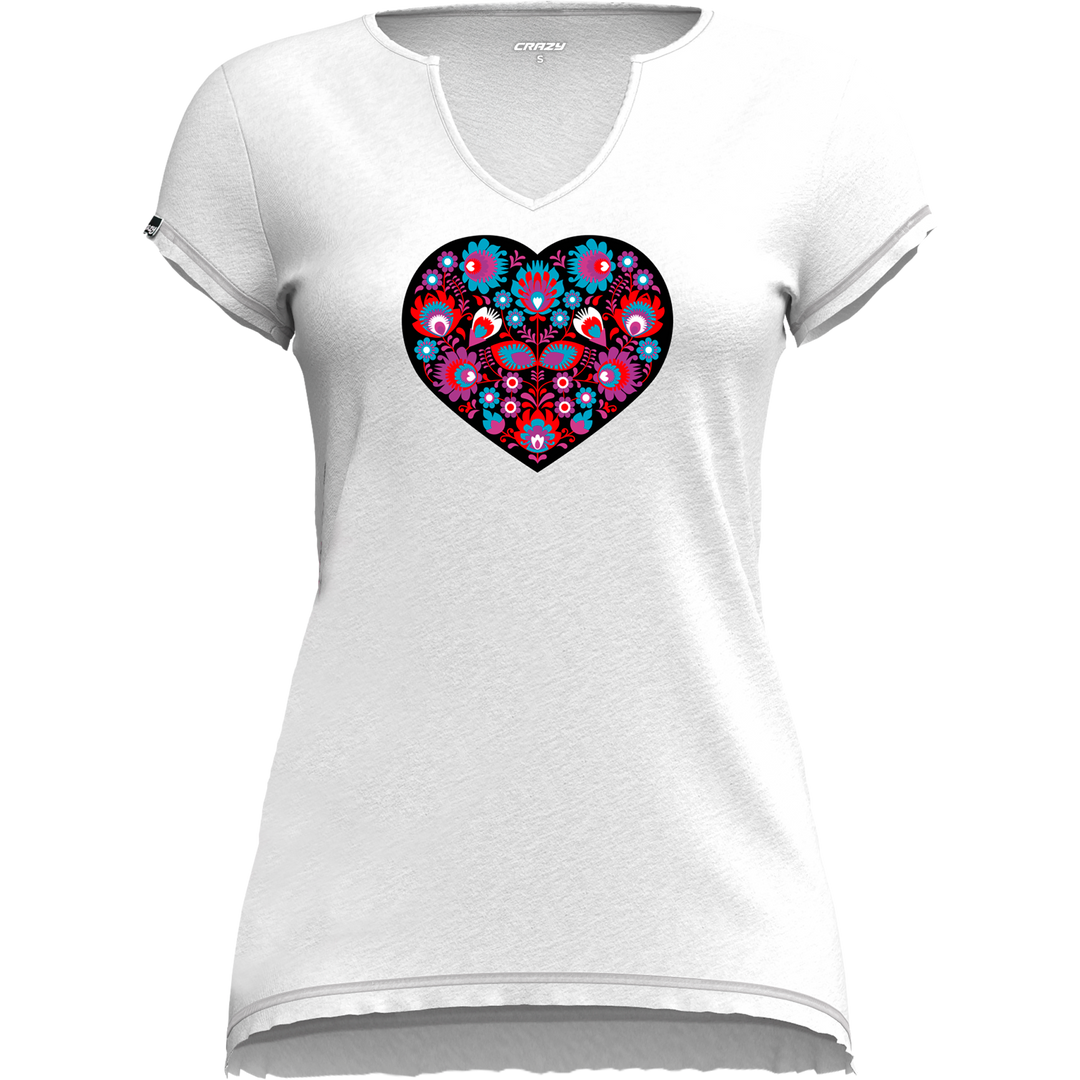 T-shirt Mandala in canapa naturale con scollo a V e maniche corte tagliate a vivo