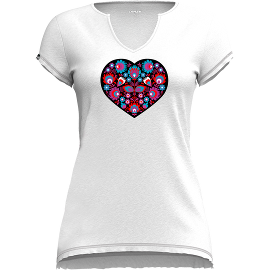 T-shirt Mandala in canapa naturale con scollo a V e maniche corte tagliate a vivo