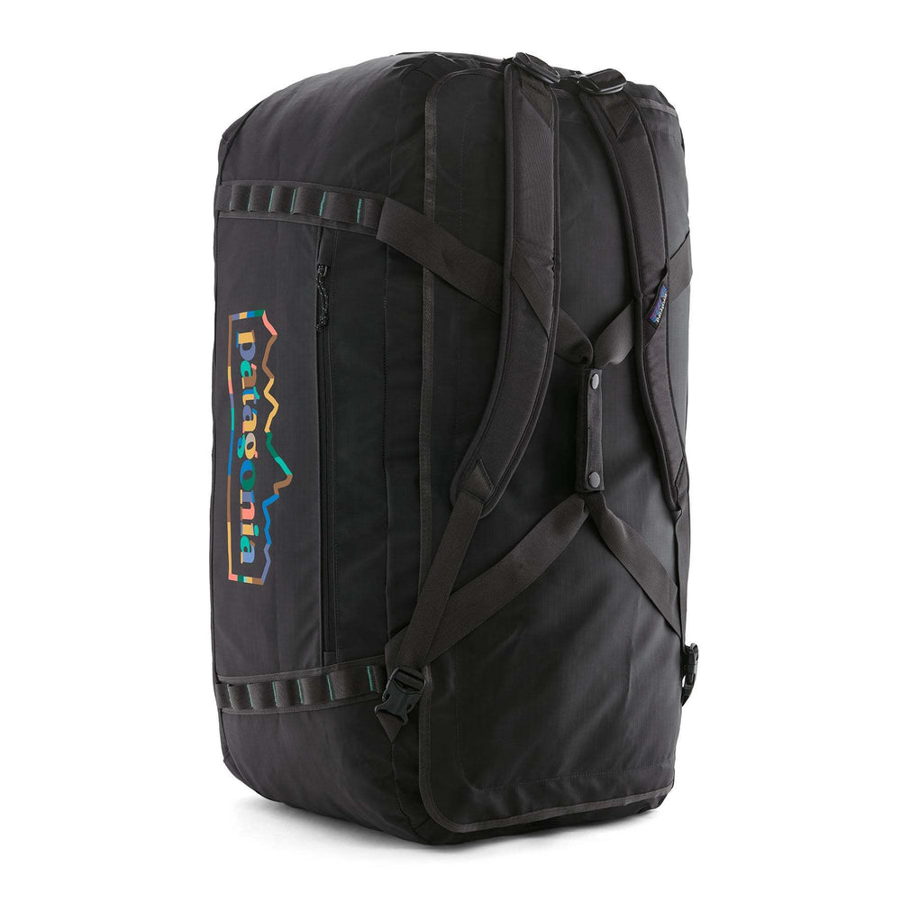 Black Hole Duffel 100L, black, large capacity travel bag with ergonomic straps.