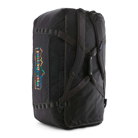 Black Hole Duffel 100L, black, large capacity travel bag with ergonomic straps.