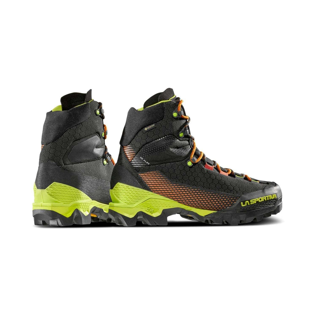 Ultra-light Aequilibrium St Gtx hiking boots in black and neon green with advanced traction and comfort features.