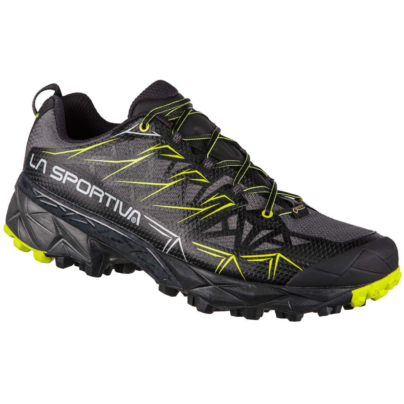 Waterproof Akyra Gtx running shoe for winter with GORE-TEX, mesh upper, and FriXion XT sole. Perfect for ultra marathons and trails.
