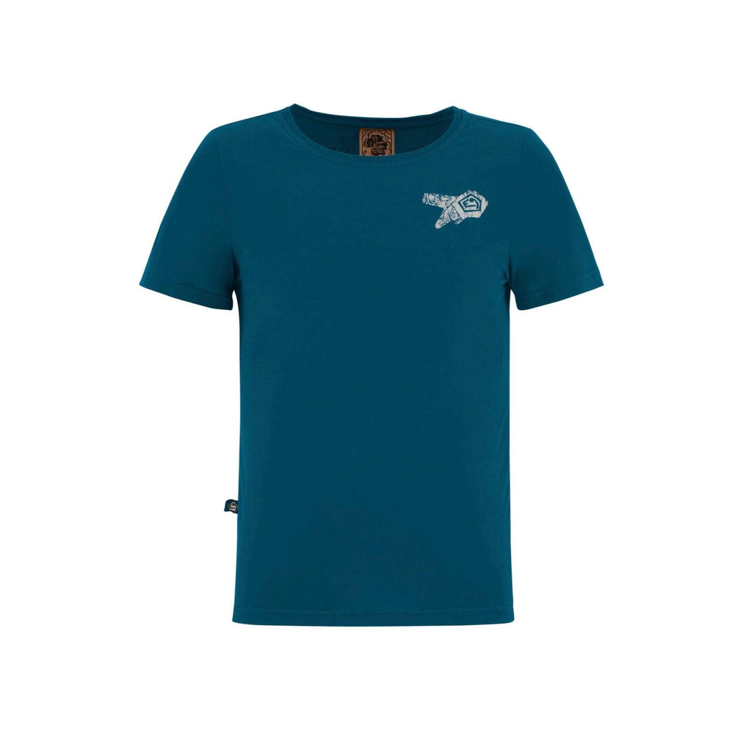 Blue organic cotton T-shirt with chest and back print, Italian-made.