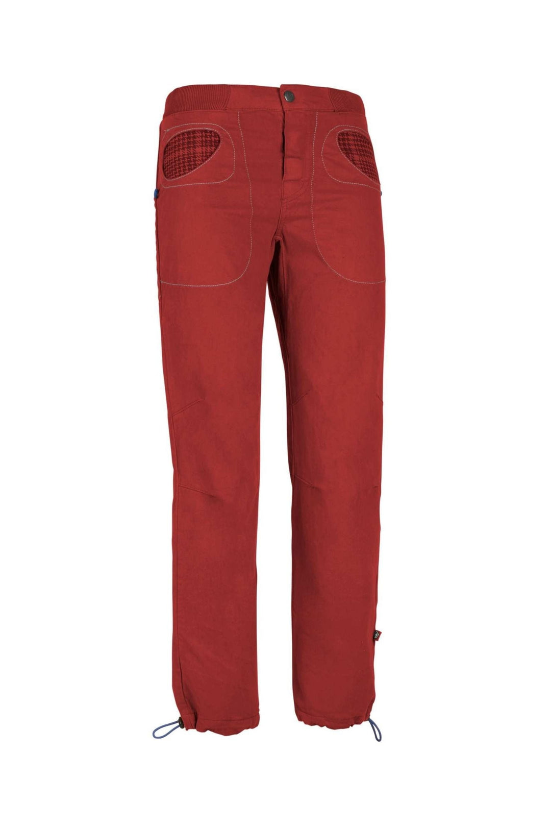 Urban climbing pants in organic cotton satin, featuring printed fabric pocket and rear embroidery.