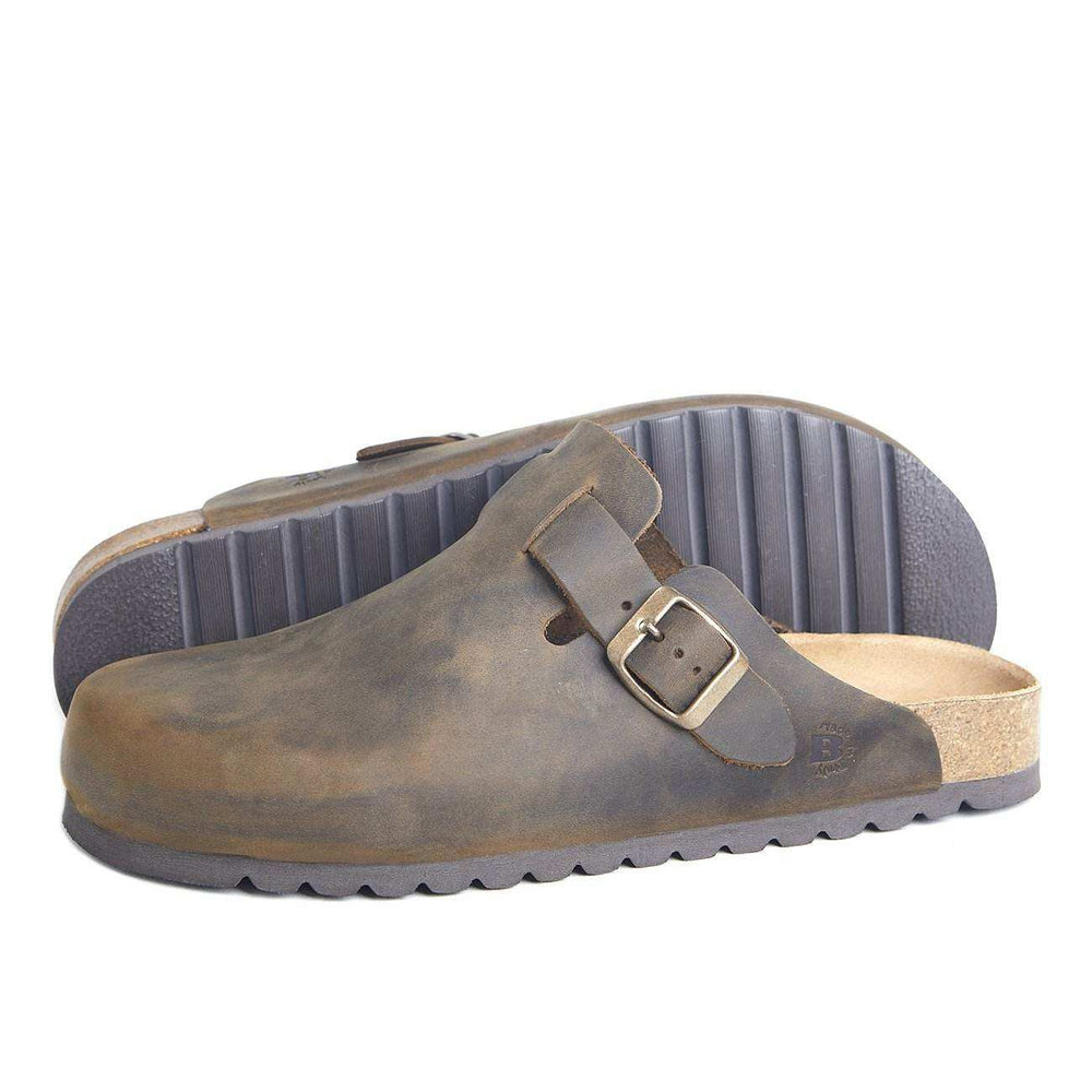 Bioline 1900 leather nabuk sabot with adjustable strap, anatomical cork-rubber insole, and durable EVA outsole