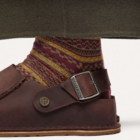 Birkenstock Lutry Premium Oiled Leather - Habana - dettaglio del cinturino con sabot indossato