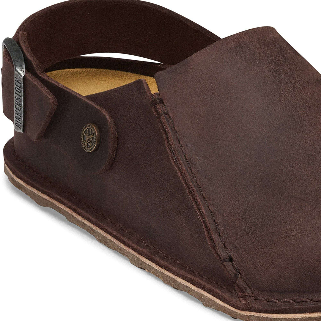 Birkenstock Lutry Premium Oiled Leather - Habana - dettaglio della pelle e del cinturino