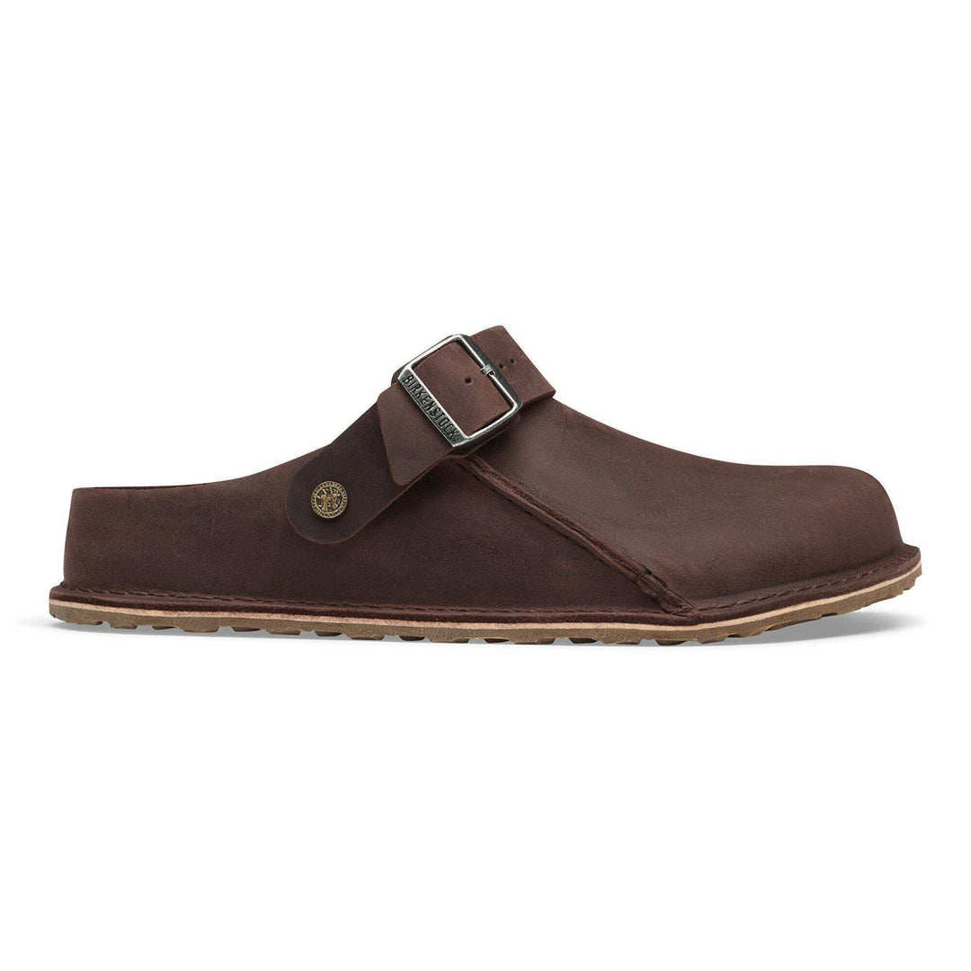 Birkenstock Lutry Premium Oiled Leather - Habana - vista laterale con cinturino spostato in avanti