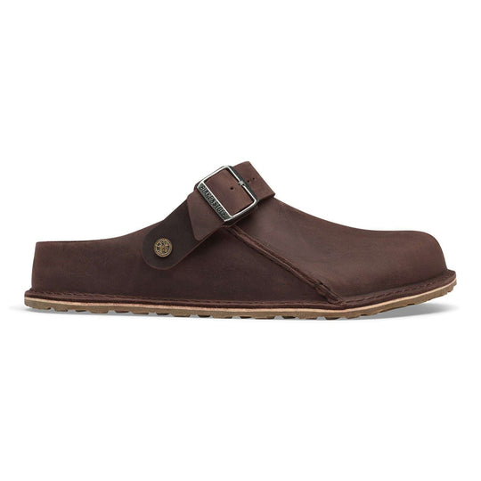 Birkenstock Lutry Premium Oiled Leather - Habana - vista laterale con cinturino spostato in avanti