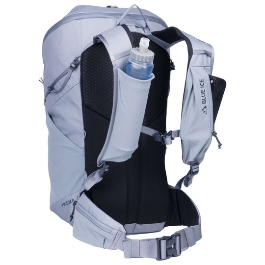 Prisma 30 Pack backpack with ergonomic straps, breathable double mesh back, helmet holder, and chest pockets for hiking and climbing.