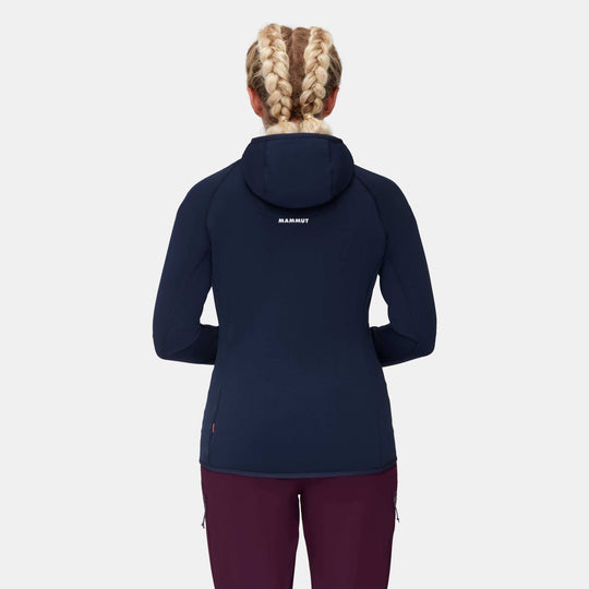Mammut Aconcagua Ml Hooded Jacket Women - Marine - indossata, vista posteriore