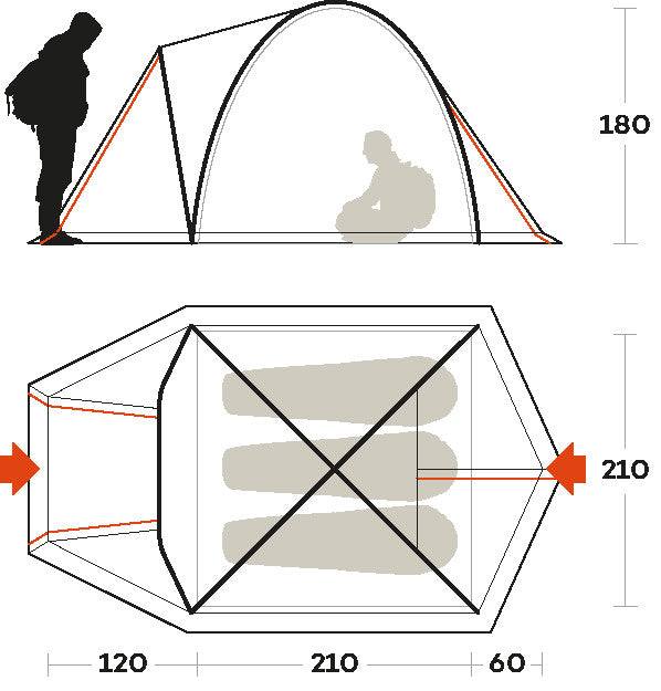 Tenda Shaba 3 montata all'aperto su prato verde