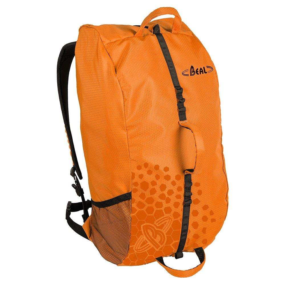 Orange 'Combi Cliff' climbing rope bag with back opening, ergonomic straps, and mesh compartments.