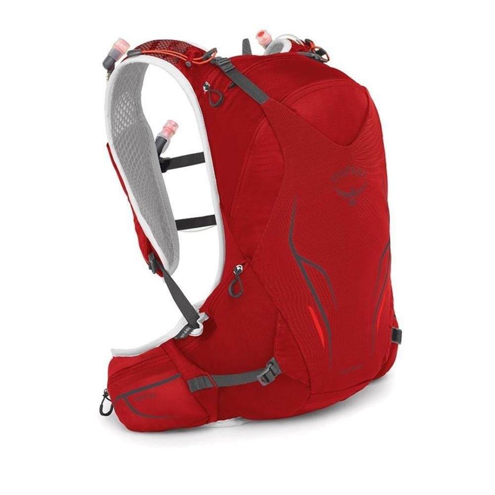 Trail running backpack Duro 15, red, with multiple pockets and hydration system.