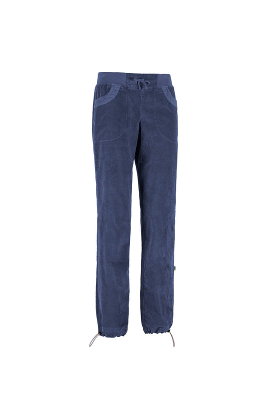 E9 Bia-Vs W25-DTR021, pantaloni da donna in velluto a coste blu Steel-Blue, vista frontale.