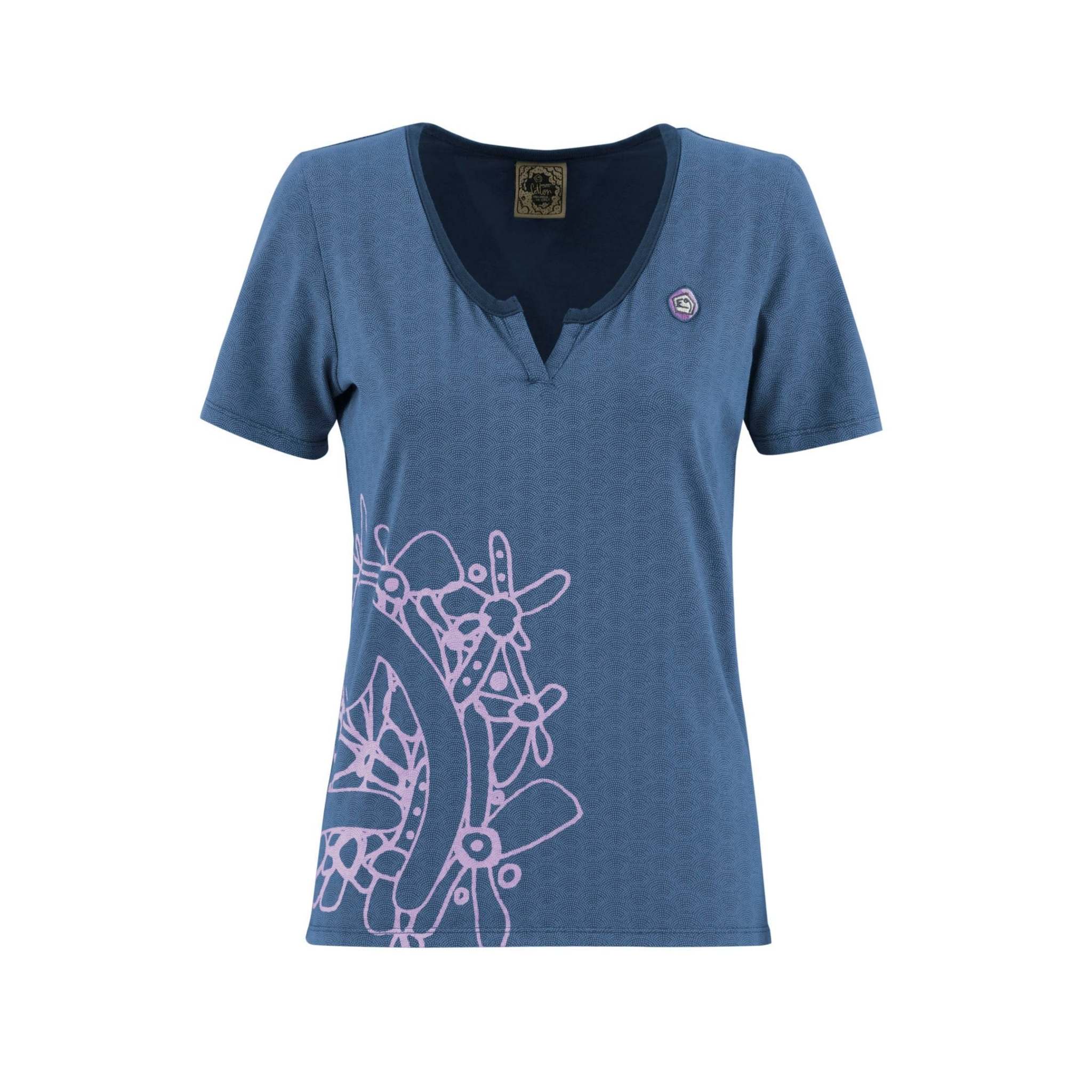 Blue slim fit "Fina" T-shirt with side print and heart-side embroidery, made of stretch organic cotton, produced in Italy.
