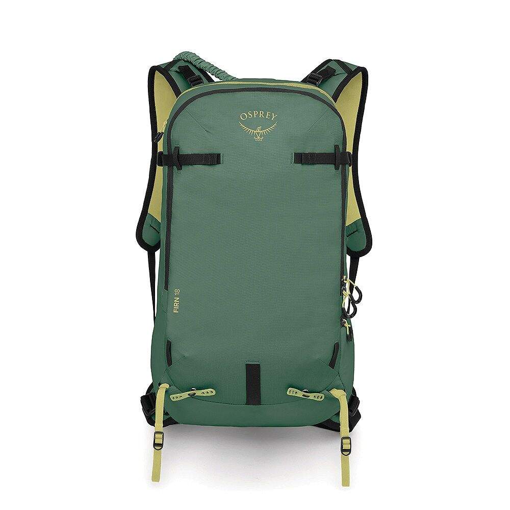 Zaino da scialpinismo verde in tessuto, dal design essenziale con spallacci stile gilet, ideale per ascese ripide e veloci.