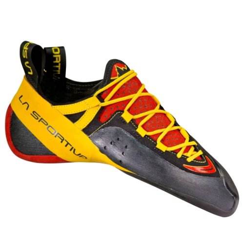 Genius (2023) climbing shoe with La Sportiva No-Edge technology and lace closure.