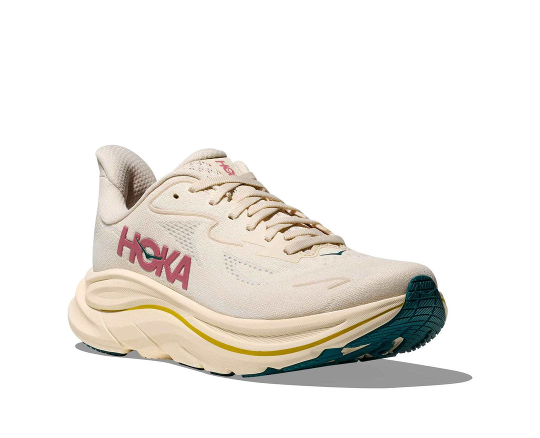 HOKA Clifton 10 donna Birch/Alabaster, vista di tre quarti frontale