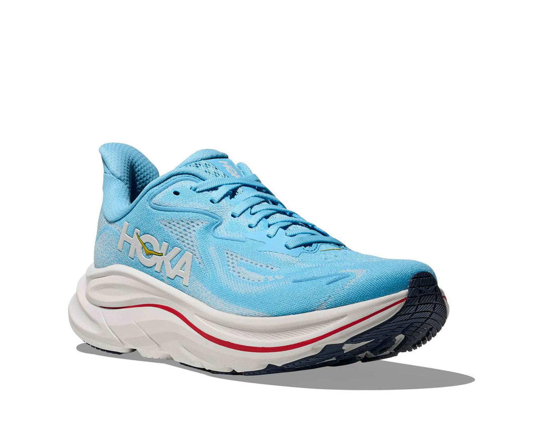 HOKA Clifton 10 donna Soaring Blue/Frost, vista di tre quarti frontale