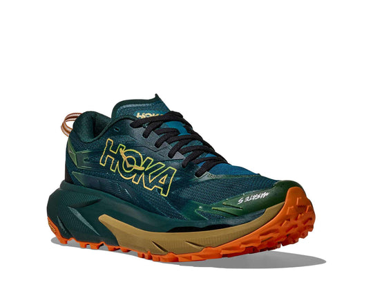 HOKA Mafate 5 uomo Tidal Wave/Mustard Seed, vista di tre quarti frontale