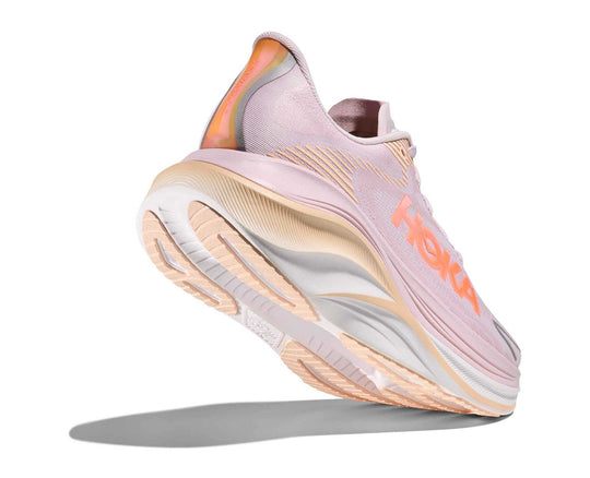 HOKA Skyward X 2 donna Lilac Cream/Tangerine Glow, vista inclinata con suola visibile