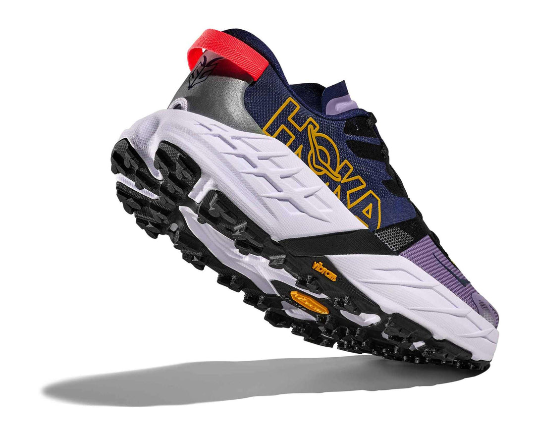 HOKA Speedgoat 7 donna Berry Jam/Starlight Glow, vista inclinata con suola visibile