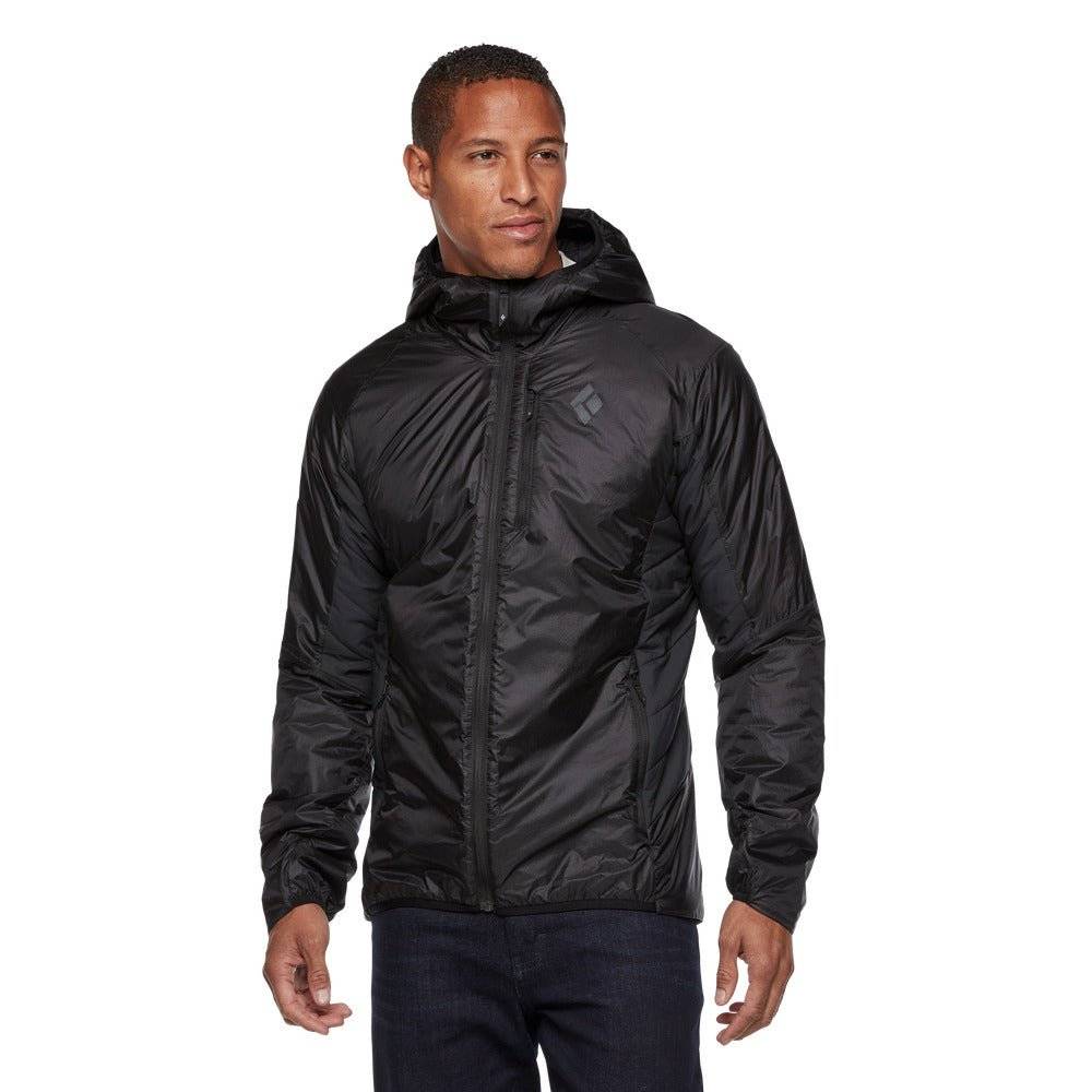 Vision Hybrid Hoody for mountain movement, PrimaLoft insulation, ripstop construction, helmet-compatible hood.
